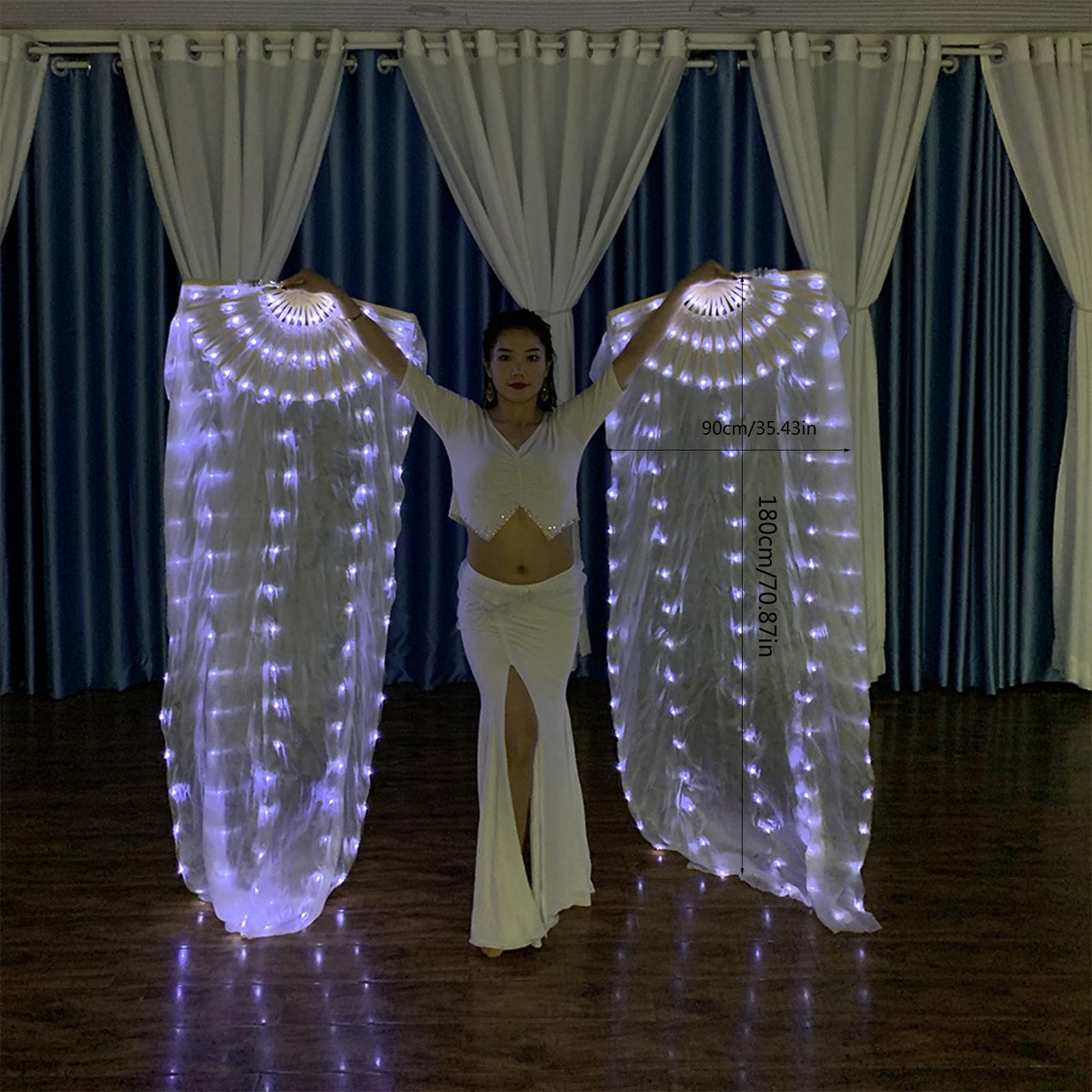 LED BEDLY Dance Silk Fan De 1 8 M De Long Bamboos Silk Fans Voile Veil Made Fan Belly Dance Veil Lend pour La Danse/Outdoor Hand Fait pour La Danse/Outdoor