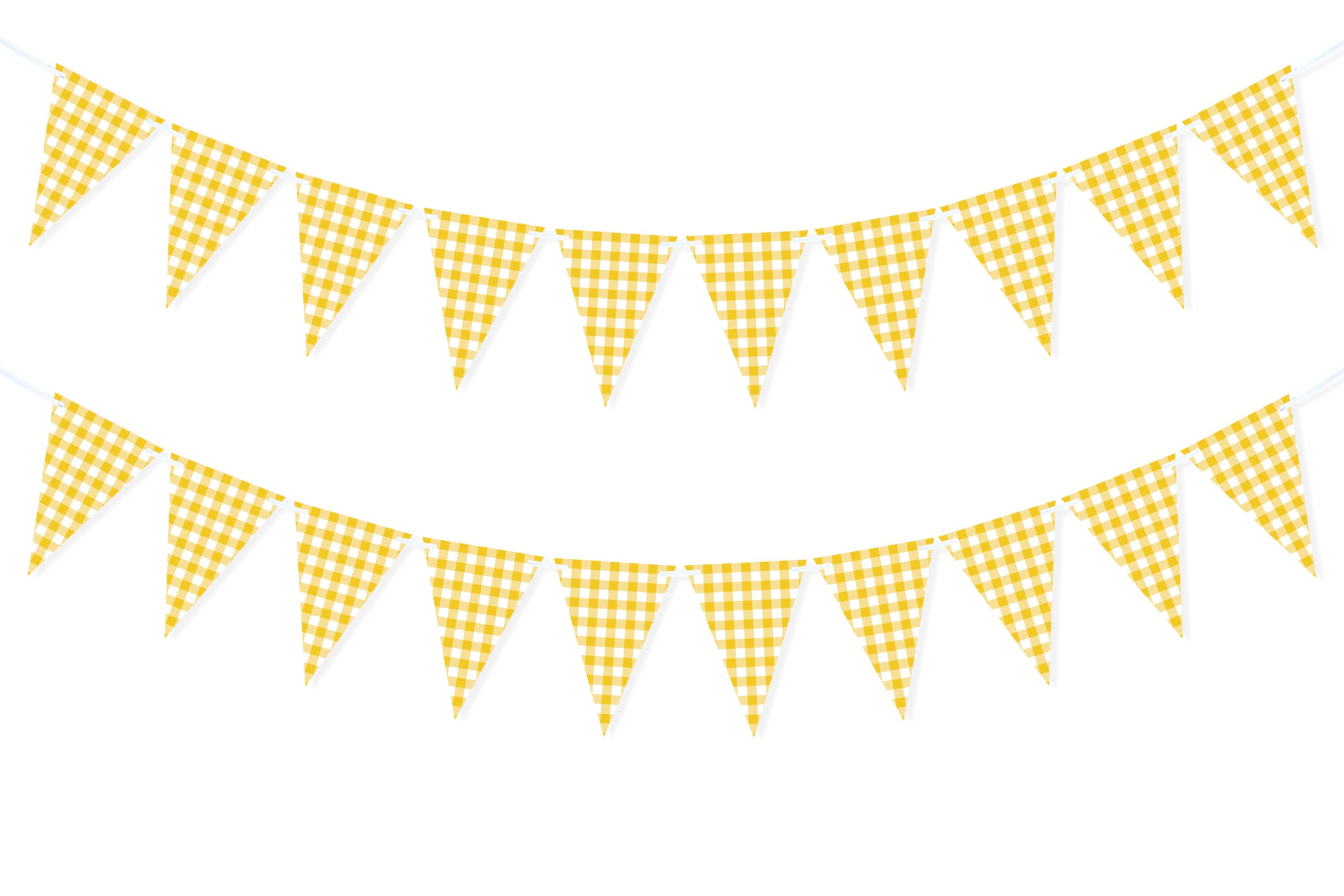Yellow Gingham Banner for Picnic, BBQ Themed Party Decorations, Yellow and White Checkered Bunting Flag Garland for Lemon Wedding Baby Shower Birthday Party Supplies