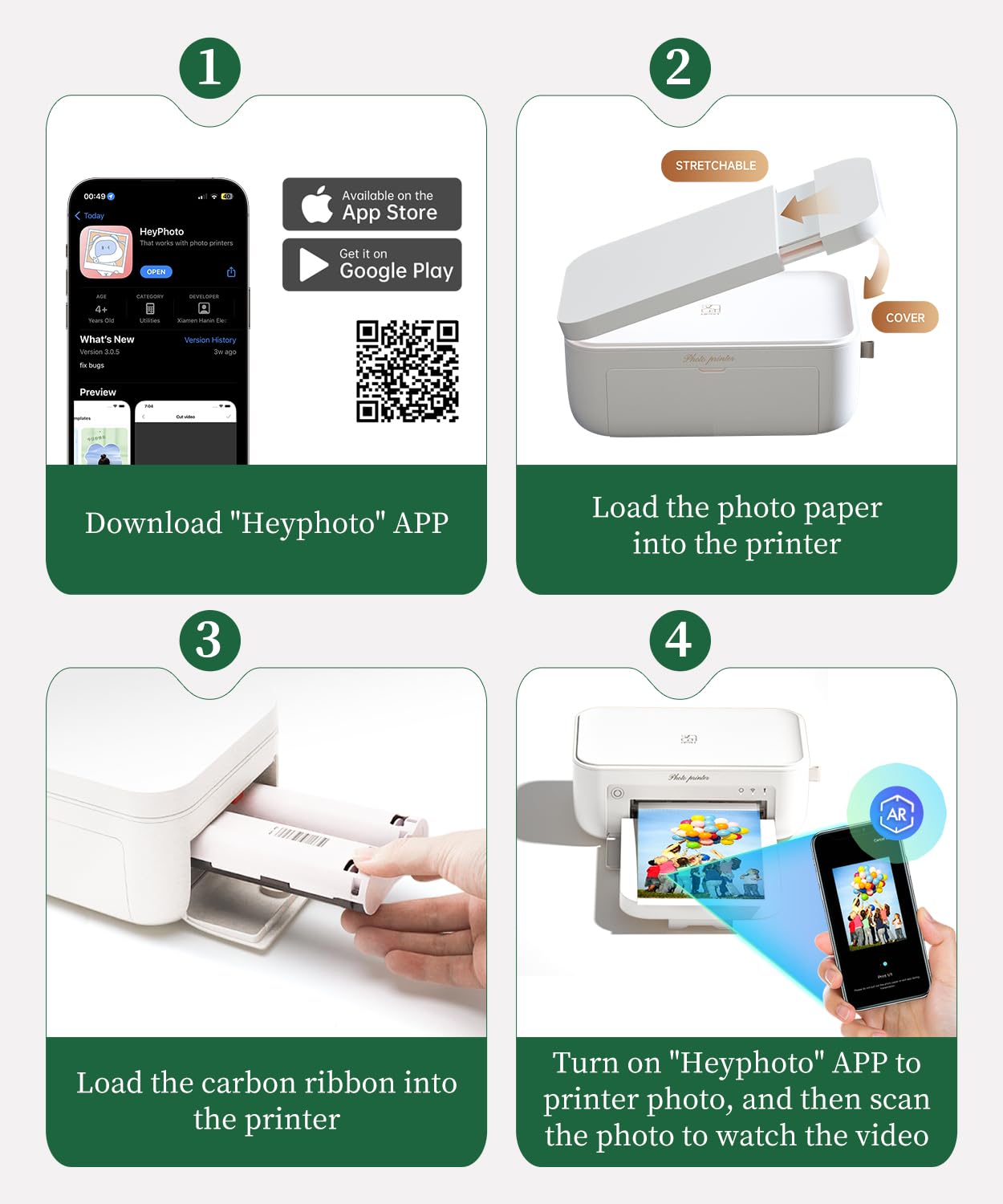 iDPRT Stampante fotografica 4x6, 108 fogli e 2 nastri, stampante istantanea per iPhone, Android, sublimazione termica, connessione WI-Fi, stampanti fotografiche a colori per uso domestico