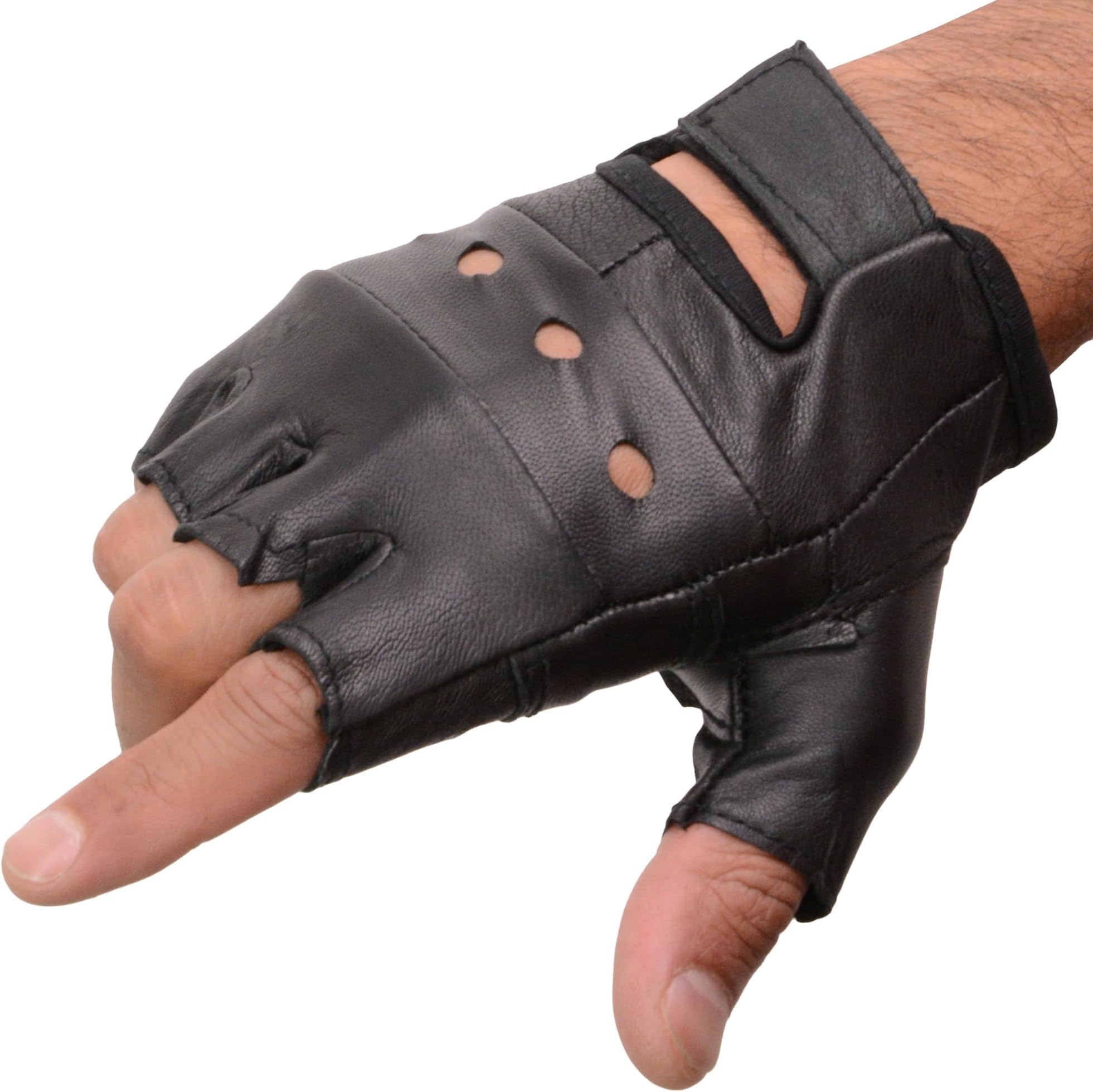 Interstate Leather Men's Basic Fingerless Gloves (Black, Large)