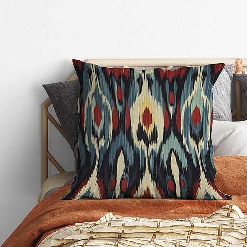 Miniatura 5 de Zyadsinoudor Asian Style Throw Pillow Case Blue Red Cream Ikat Pillow Case Japanese 24x24in Decorative Pillow Home Cotton Linen Elegant Throw Pillow