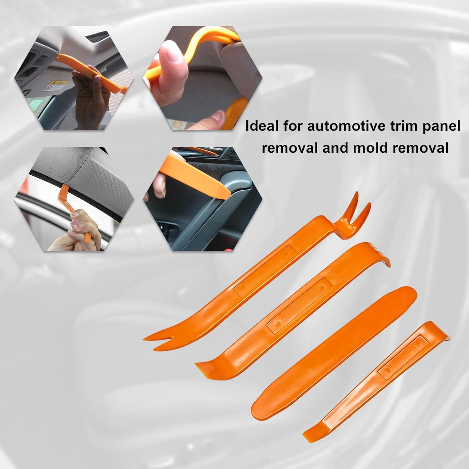 4 PCS Car Door Clip Panel Trim Removal Tool Kit, No-Scratch Plastic Pry Tool Radio Audio Repair Installer, Auto Interior Removal Set for Fastener Dashboard Panel Molding