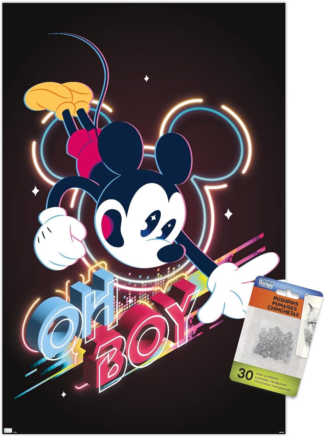 Trends International Disney Mickey Mouse - Oh Boy Wall Poster, 14.72" x 22.37", Premium Poster & Push Pin Bundle