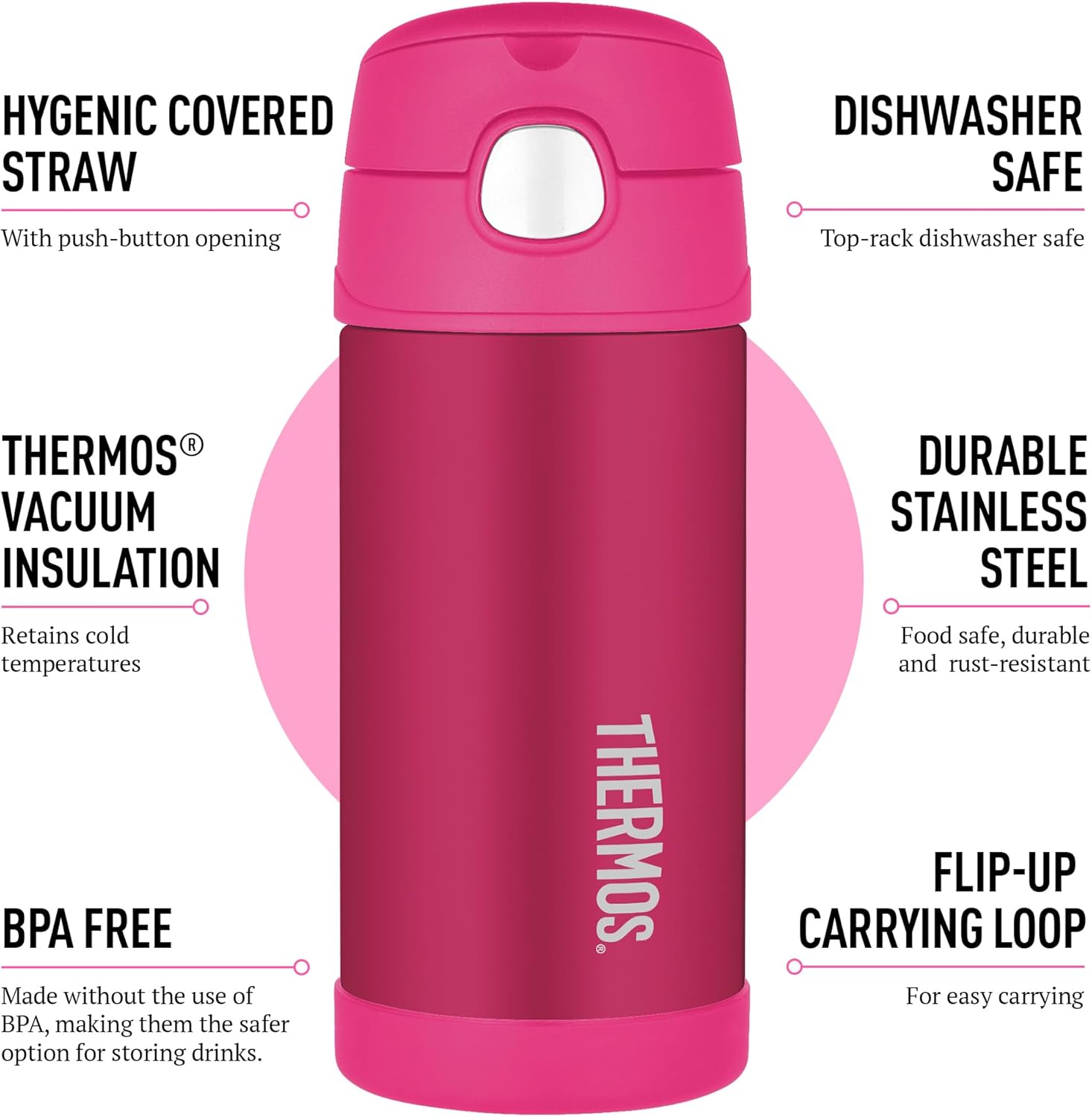 Thermos FUNtainer Straw Bottle, Pink, 355 ml