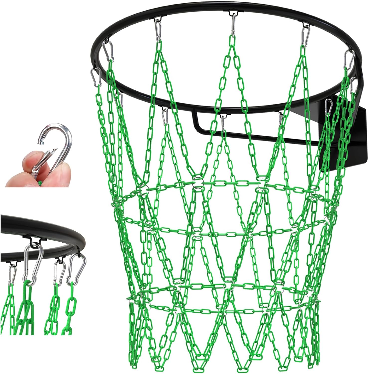 KingDolly Heavy Duty Chain Basketball Net, Rust-Proof Carbon Steel Metal Basketball Net Replacement with 12 Hooks for Tool-Free Quick Installation, Universal Fit for Outdoor/Indoor Basketball Hoops