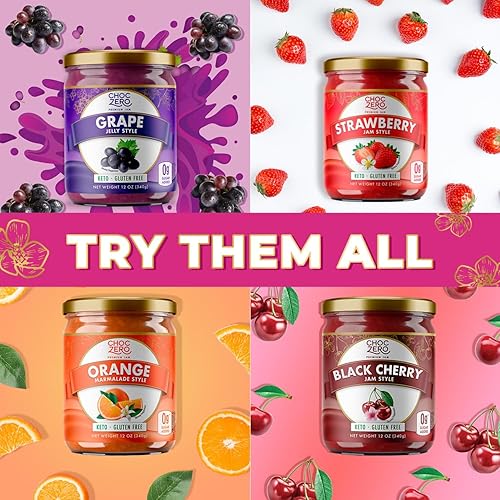 Miniatura 5 de ChocZero - Conservas de mermelada de frambuesa sin azúcar - Keto Jelly - Frutas para untar sin azúcar añadido (1 frasco, 12 onzas)