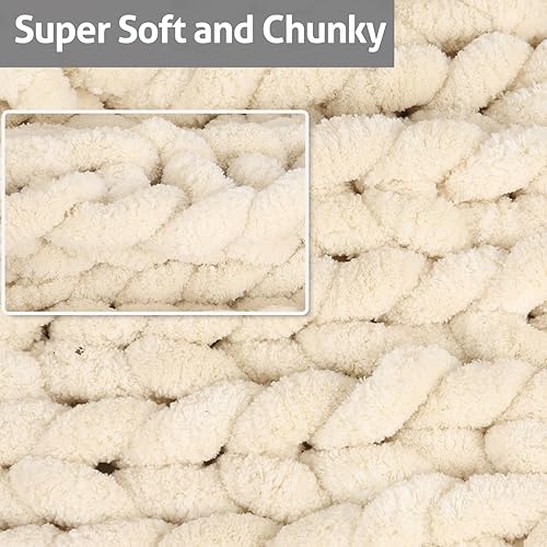 Miniatura 4 de Manta de punto grueso, hecha a mano, con nudo de cuerda, suave, de hilo de felpilla trenzada de ganchillo para sofá y cama (grafito, 50 x 60