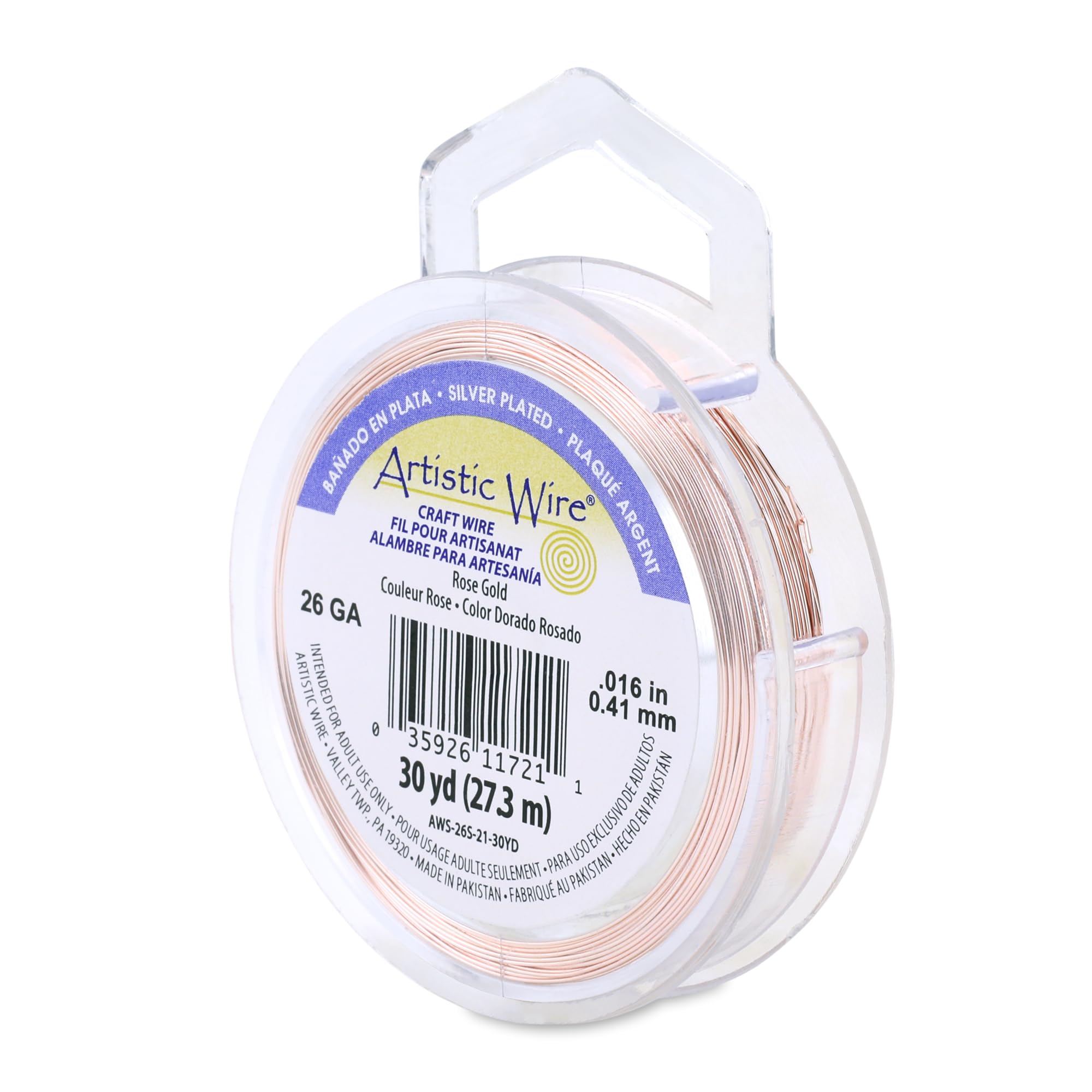 Artistic Wire, 26 Gauge Silver Plated Tarnish Resistant Colored Copper Craft Wire, Rose Gold Color, 30 yd