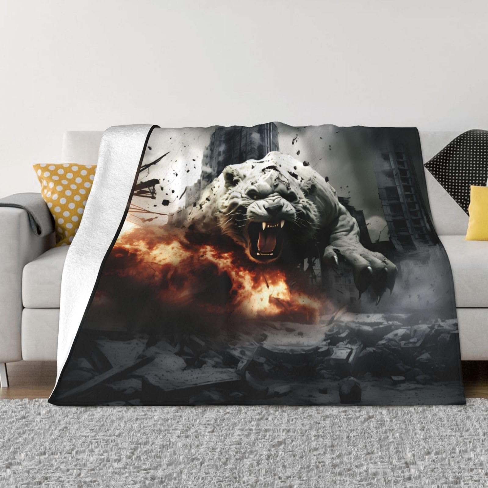 Tiger Out of Cannon Fire Pattern Flannel Blanket for Bed 40"X30" Blanket for Men, Women and Kids Super Soft Plush Blanket Throw