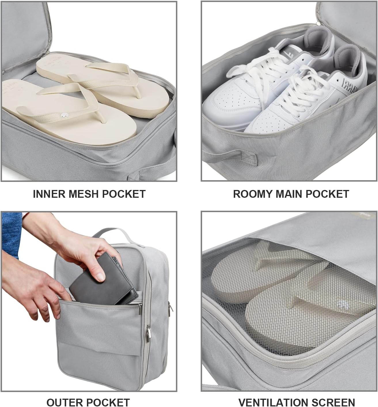 emissary Travel Shoe Bag, Holds 3 Pairs of Shoes, Waterproof - Grey