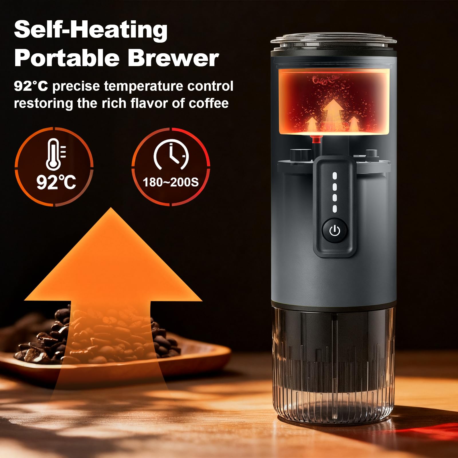 Cafetera portátil, juego de máquina de café espresso eléctrica 3 en 1, cafetera recargable de autocalentamiento con bolsa de transporte y soporte de café para oficina, camping, senderismo