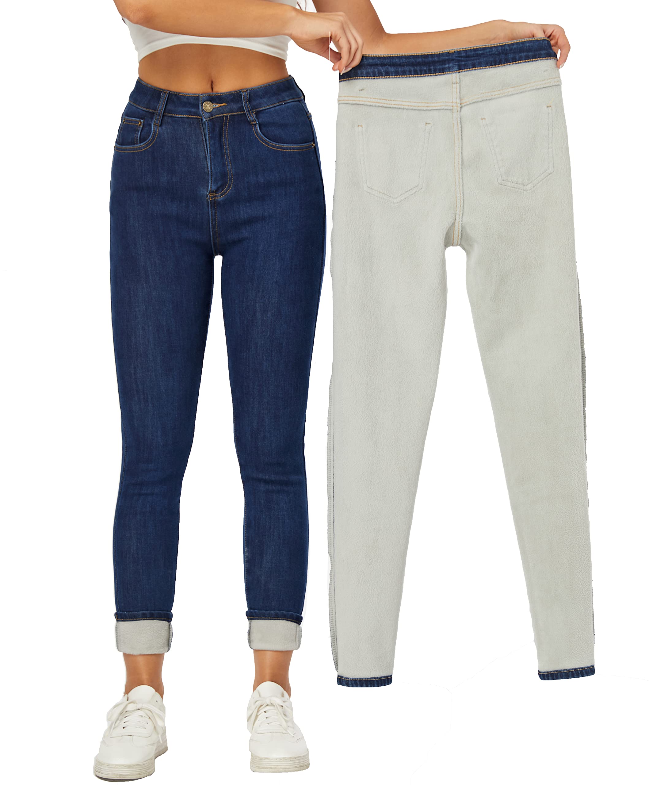 Yehopere Jeans da Donna in Pile Invernale, Imbottiti, Slim Fit, Caldi, Skinny a Vita Alta