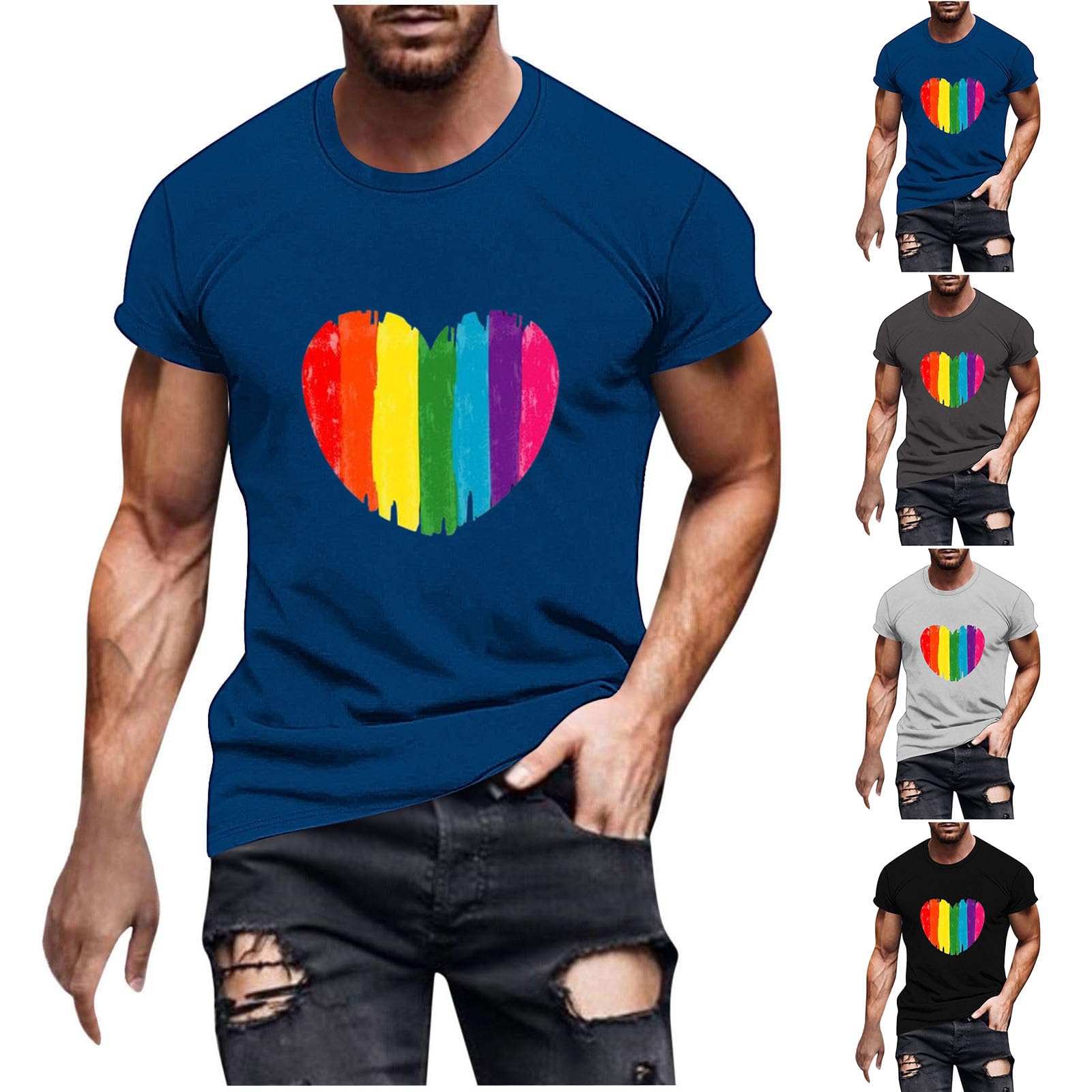 BVEBJDXMens Rainbow Tops Sale Clearance UK,Man LGBT T-Shirts Short Sleeve Casual T Shirt Pride Month Tshirt Crewneck Blouses Plus Size Pullover Breathable Tunics Basic Tees Gay Top Summer Holiday Shirts