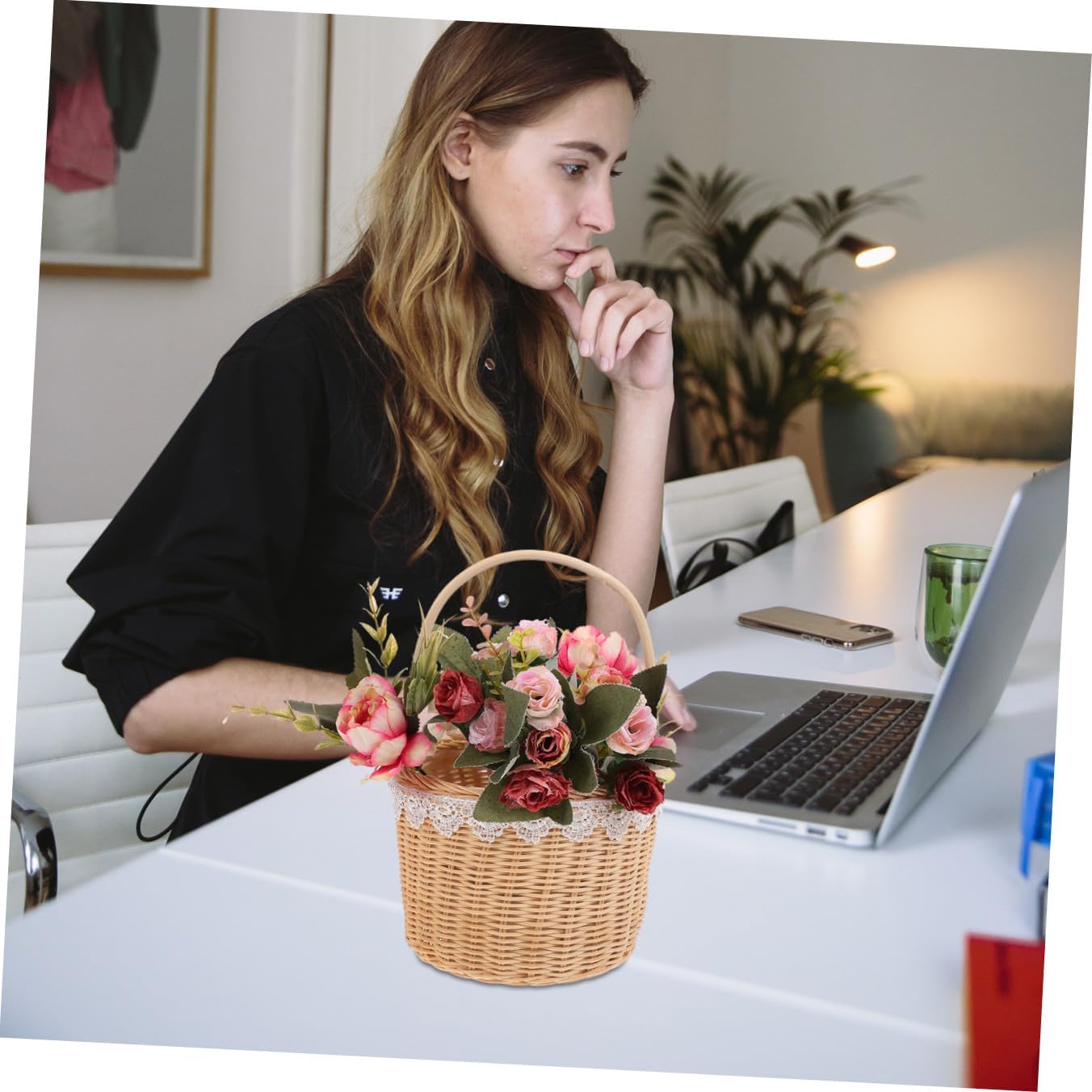 Woven Flower Basket Handheld Storage Basket Natural Rattan Home Organization image 4