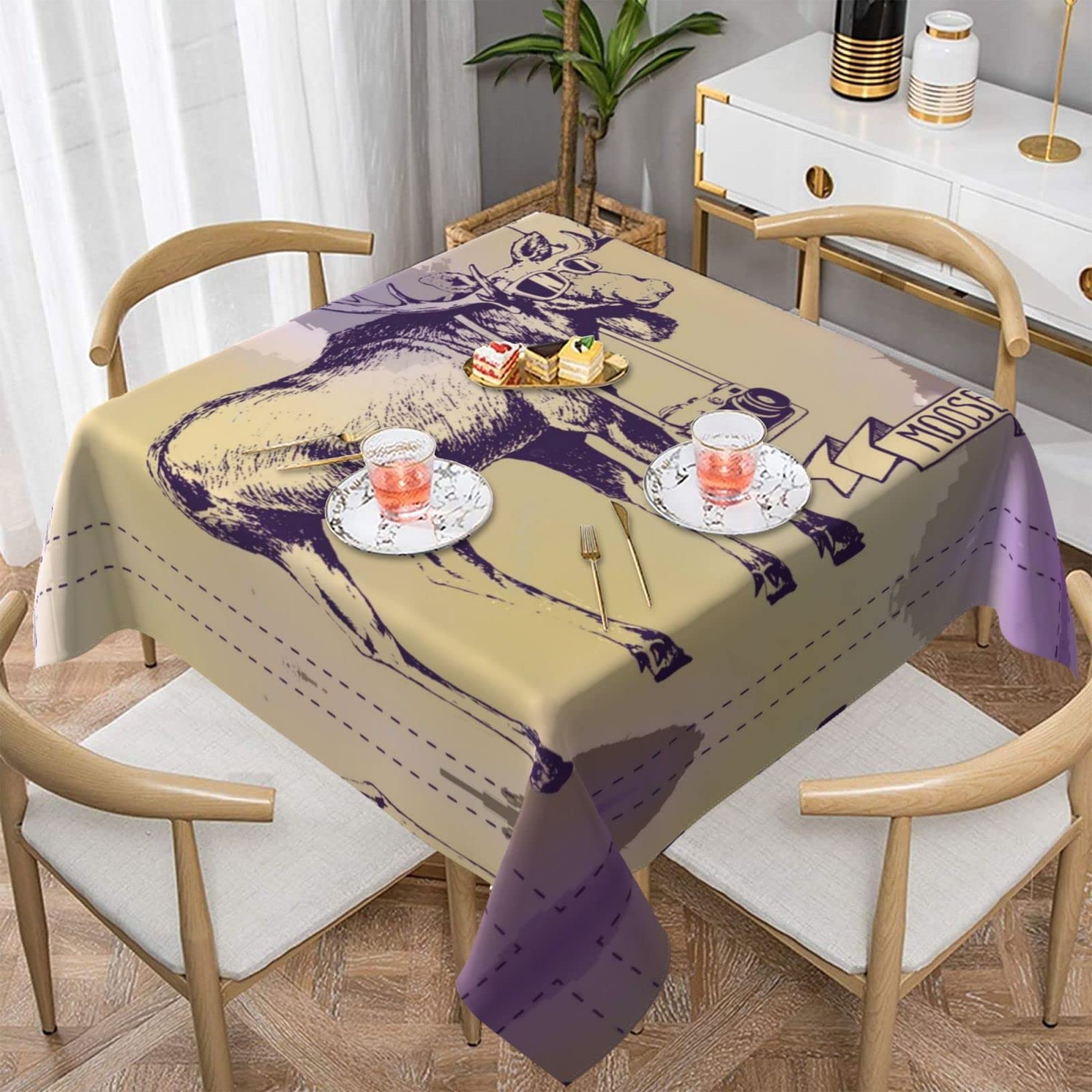 Lawenp Deer and Camera Square Wrinkle-Free Table Cloth Cover Table Decorative for Wedding Dinning Party Banquet Tabletop