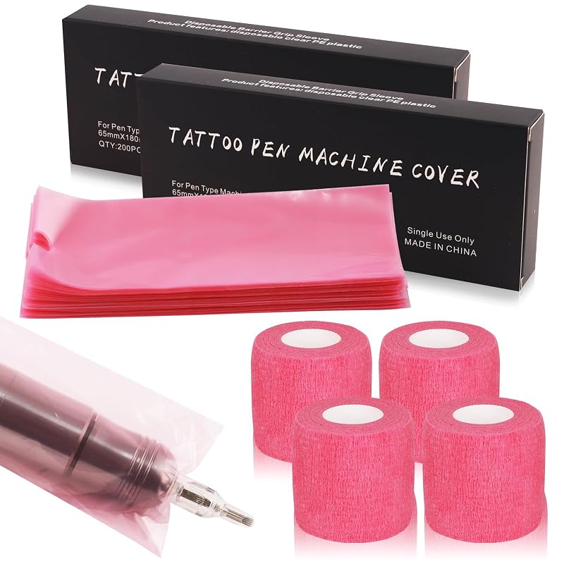 Narkysus Capas para Máquina de Tatuagem com Fita de Grip, 400 unidades e 4 rolos