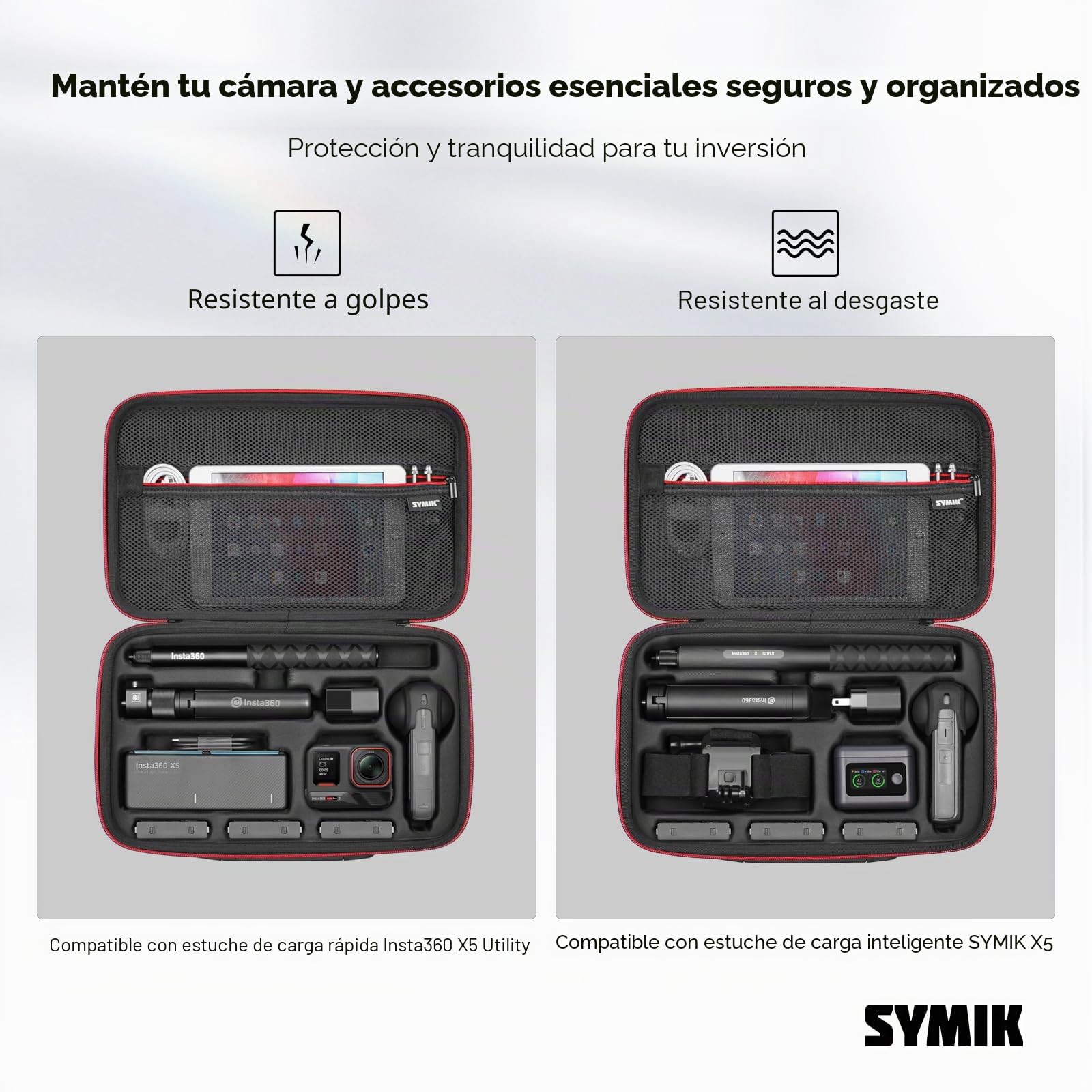 SYMIK Funda para Insta360 X5 X4, Impermeable, Resistente a los Golpes, compacta, Bolsa de Viaje con Correa para el Hombro, Funda de Nailon rígido para Insta 360 X5 X4 Accesorios (S320-XV2)