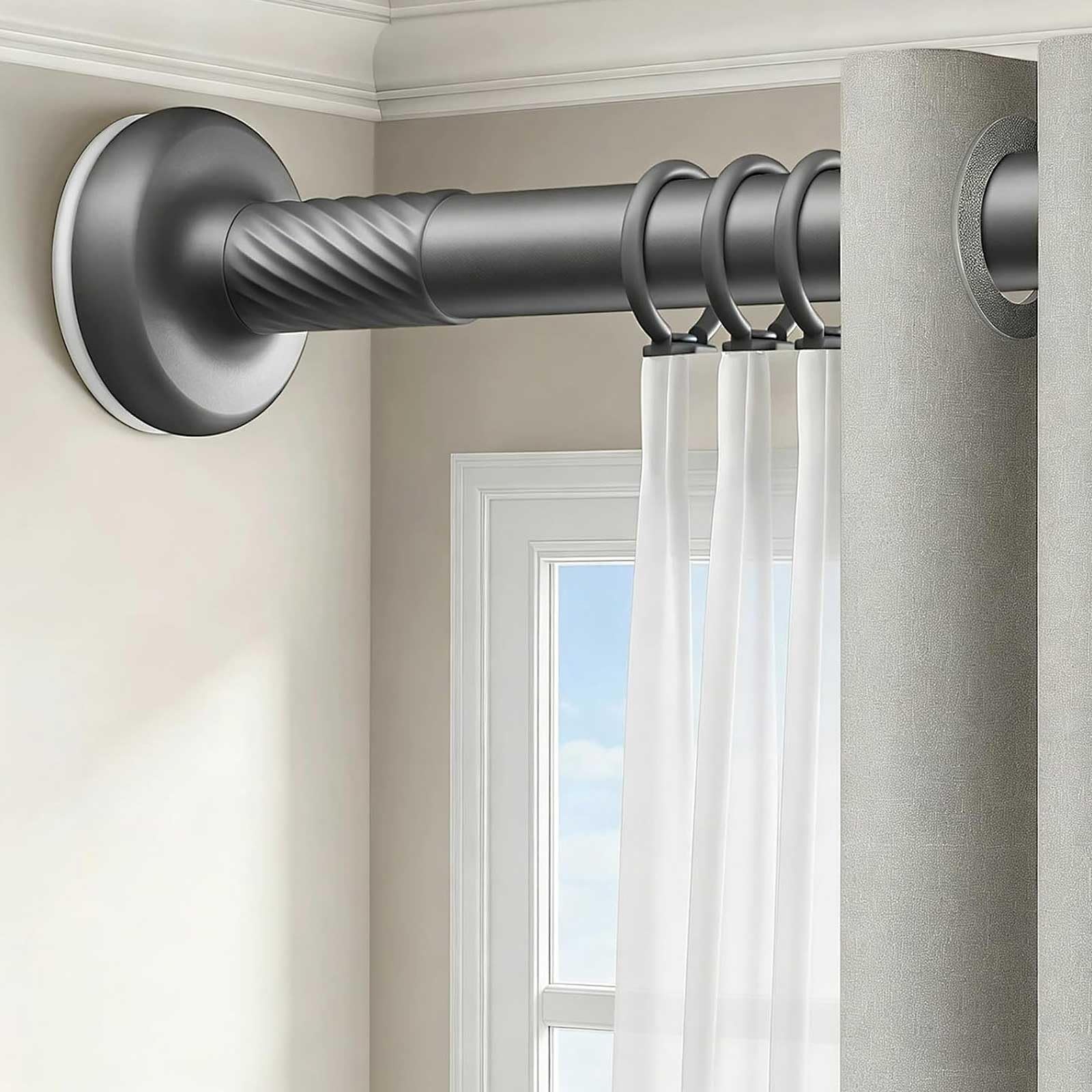 Tension Window Curtain Rod 28-193 in, Stainless Steel Spring Loaded Curtain Rod No Drilling with Rings for Home, Windows, Bathroom, Closet(Grey,420-490cm/165-193in)