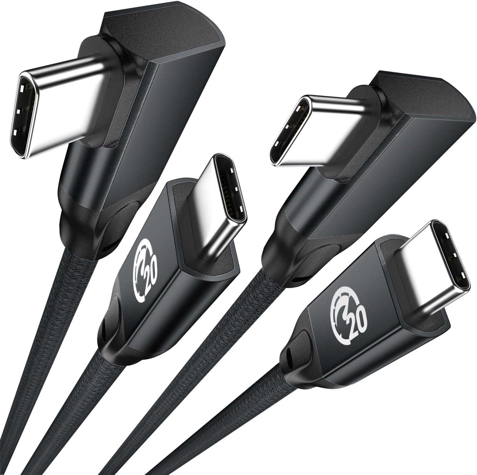 USB C Right Angle Cable 100W 15ft 2Pack, 4K Video Long USBC to USBC 3.2 Gen2x2 20Gbps Data Cable, Type C PD Charging Fast Charge Cord for iPhone 16 15 Pro Max iPad MacBook Galaxy S25 Ultra