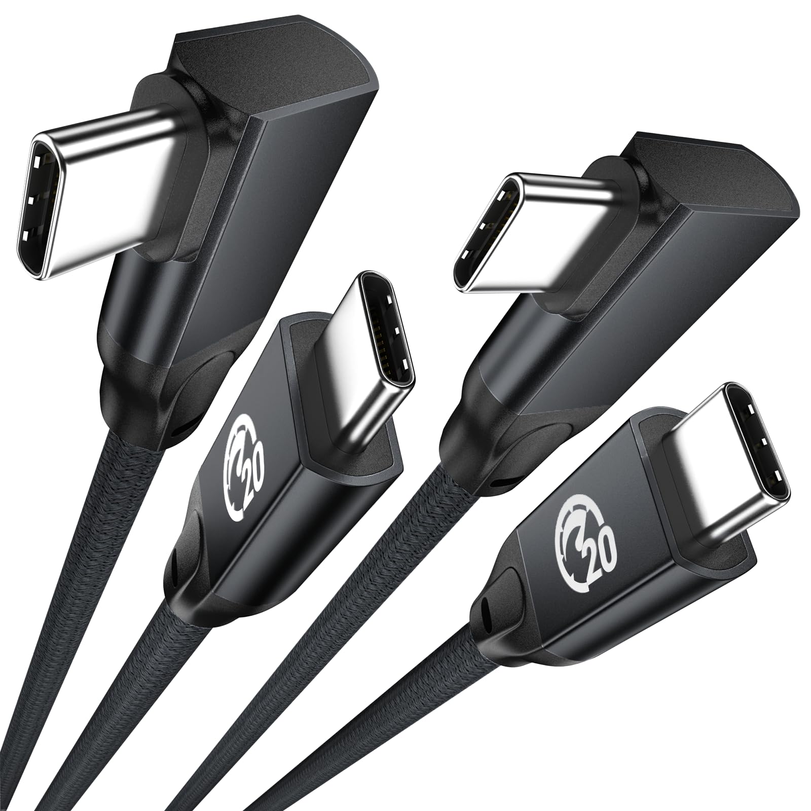 UseBean USB C to USB C Cable 100W 10ft(2 Pack), Right Angle USB 3.2 Gen2x2 20Gbps Data Transfer&PD Fast Charging,4K60Hz Video Monitor Type-C Cord,for