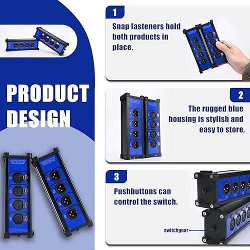 Miniatura 3 de Jamesin Extensor de cable Ethercon de 4 canales y 3 pines, cable de red múltiple para iluminación de escenario y estudio de grabación, canales XLR,