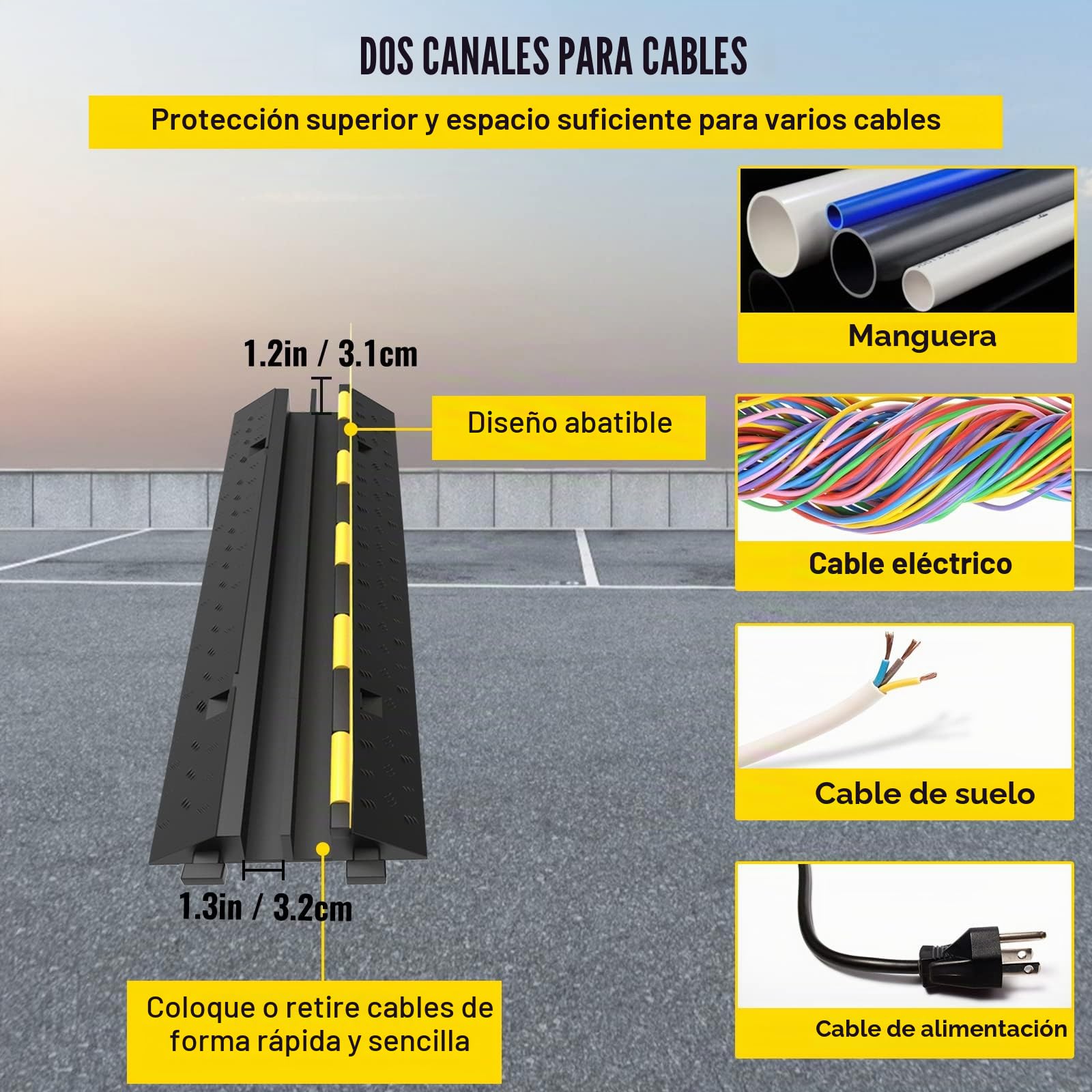 VEVOR Protector de Cable de 2 Canales Cubierta de Protección de Cable de Goma para Colisión de Engranajes Cónicos 2 Canales de 2 Toneladas Cable Protector para Cables ala 3 Pics