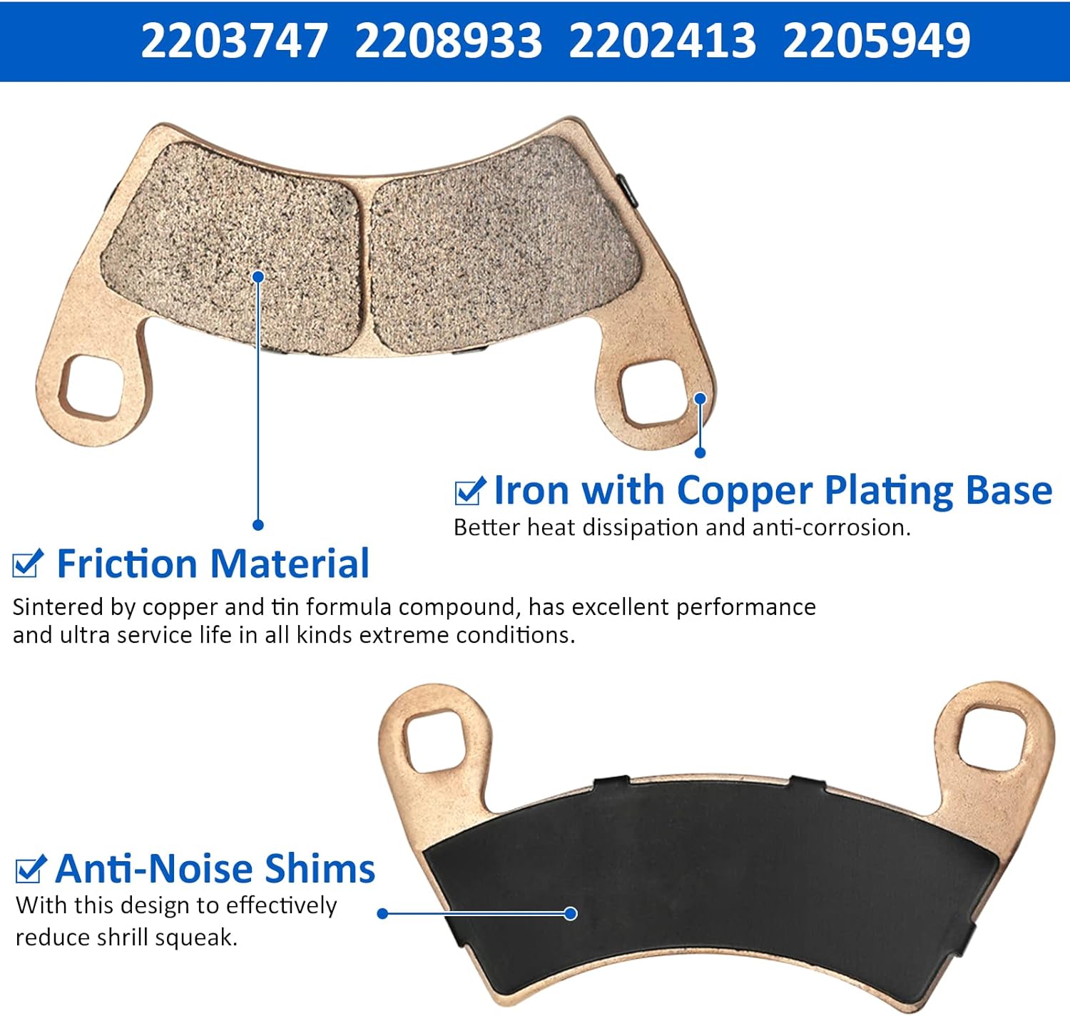 Front & Rear Brake Pads Sintered for Polaris RZR-4-800 RZR-900 2010-2014 Ranger 500 570-Crew 570-Full-Size 700 800 900 1000 EV Crew Diesel HST Brutus ACE 325/570/900 LSV