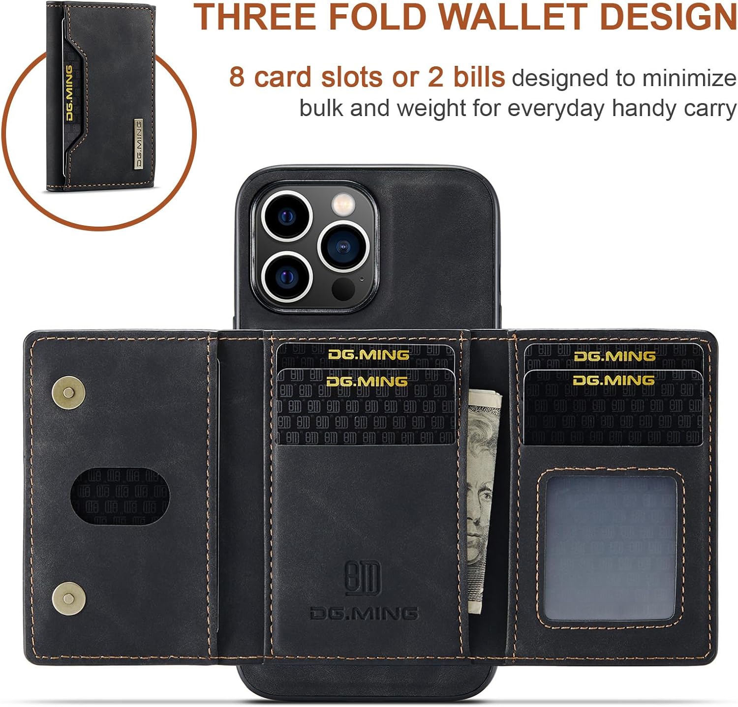 SZHAIYU Leather Wallet Phone Cases Compatible with iPhone 15 Pro Case with Card Holder Men 6.1'' 2 in 1 Detachable Back Cover (Black, IP 15 Pro)