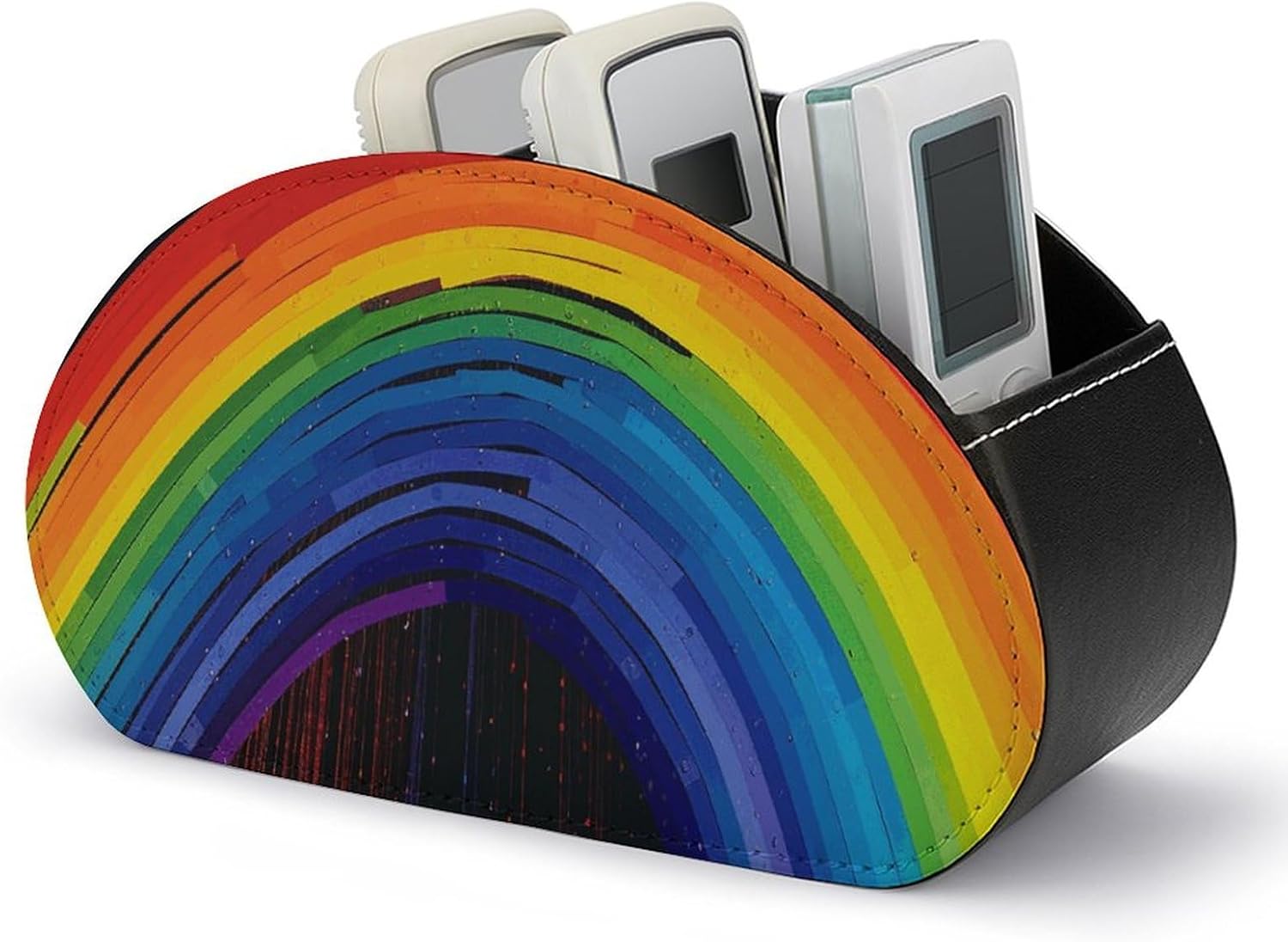 Rainbow Remote Control Storage Box with 5 Compartments Leather Remote Control Organizer Box for End Table Stylish TV Accessory Holder for Living Room Bedroom Office