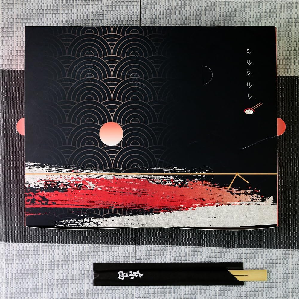 Japanese Auto-Popup Sushi Container with Lid - (25 Pack) 11" X 9" X 2.5" Disposable Paper Take Out Boxes Food Packaging Tray