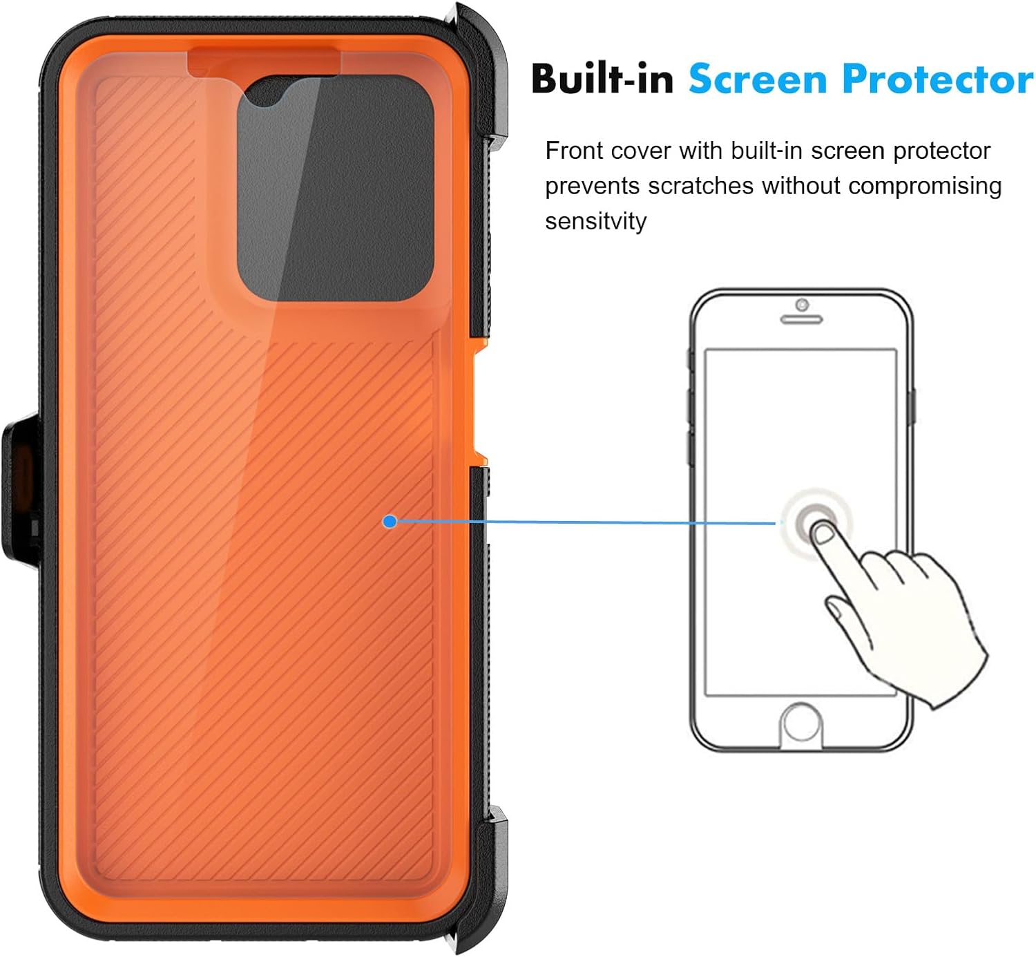 Njjex Rugged Case for Motorola Moto G 5G 2025, for Motorola G 5G 2025 Case w/Belt Clip Holster, Built-in Screen Protector Heavy Duty Locking Swivel Holster Kickstand Hard Phone Cover [Orange] - Image 4