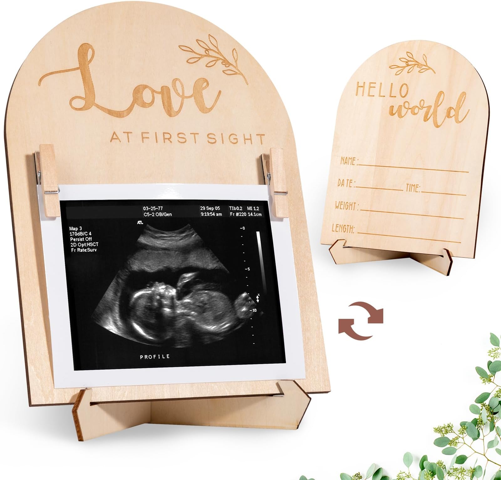Ultrasound Picture Frames for Baby Sonogram Picture - Cute Wooden Double Sided Baby Announcement Sign and Ultrasound Photo Frame for Pregnancy and Birth, Pregnant Mom Gifts for Baby Nursery Decor