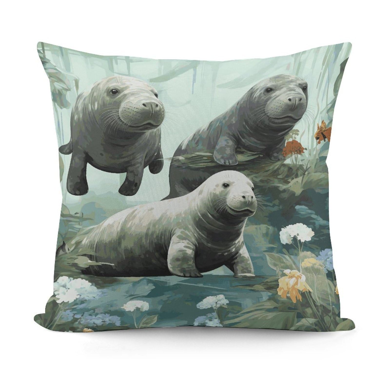 FekiLoot Rabbits Manatees Throw Pillow Cover Cozy Plush Cushion Case Soft Decorative Pillow Cover Square Cushion Covers Modern Pillowcase for Sofa Living Room Couch Bed Home Decor 18x18 Inch