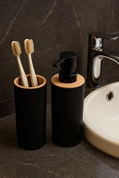 ARVALE Quardi Banyo Seti Modern Çizgili - 7 L Kova 4 Parça Banyo Çöp Kovası ve Aksesuar Seti
