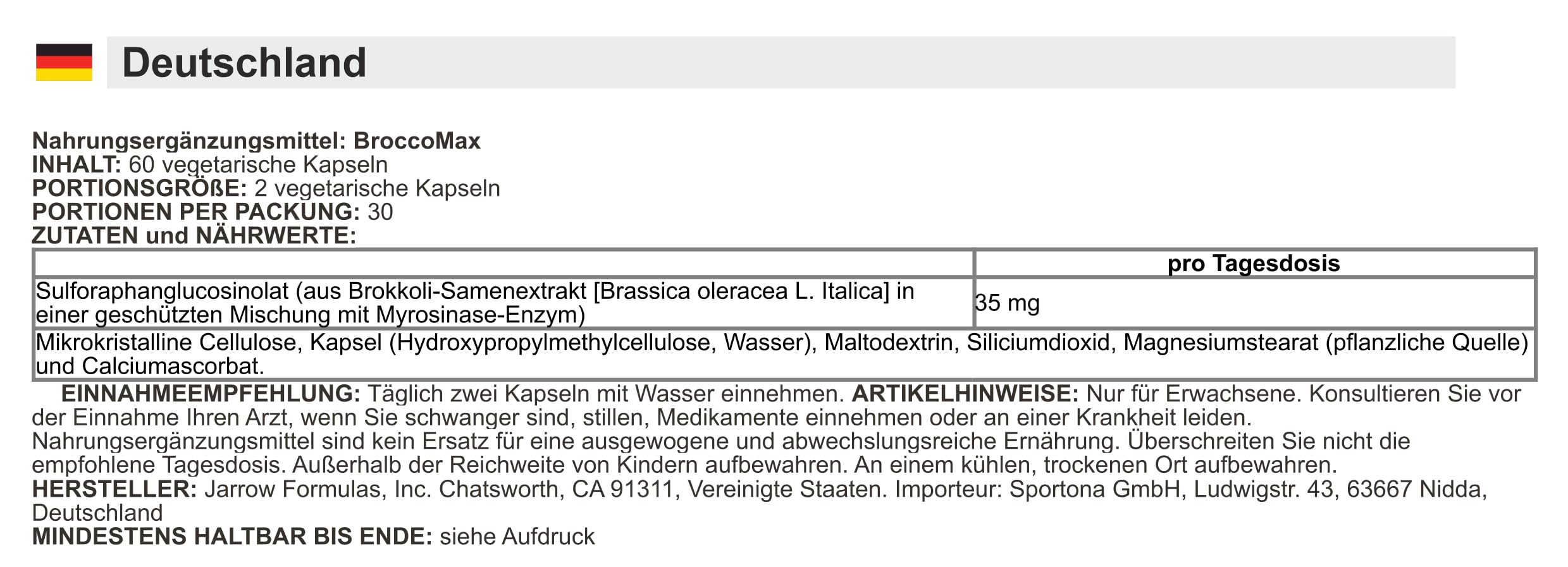 Jarrow Formulas - BroccoMax | Brokkoli-Extrakt zur Unterstützung des Zellschutzes - 60 Kapseln
