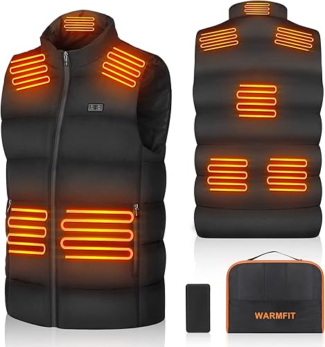 WARMFIT Chaleco térmico recargable con batería para hombres y mujeres, 3 niveles de calefacción, 8 zonas de calefacción, chaqueta ligera de