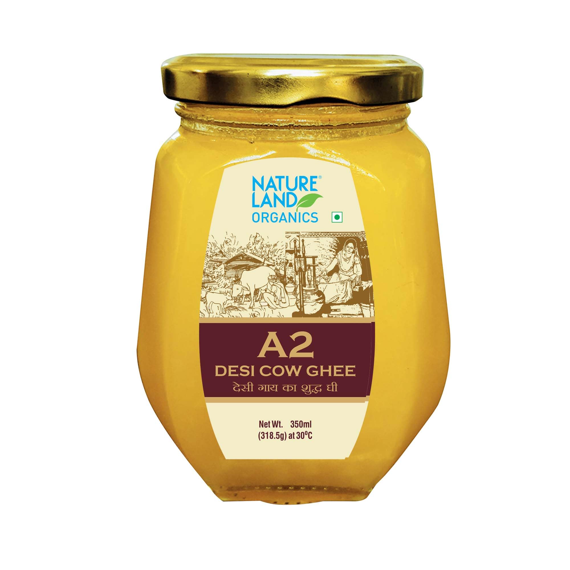 Natureland Organics A2 Cow Ghee 350Ml - 100% Organic Desi Cow Ghee