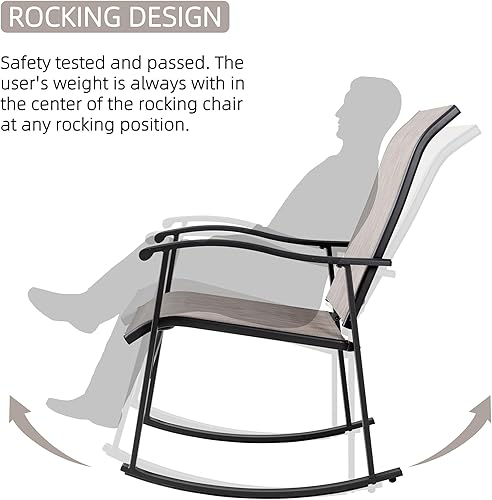 Miniatura 21 de Vongrasig Juego de 3 sillas mecedoras para exteriores, juego de 2 sillas mecedoras acolchadas para patio con mesa de cristal (beige)