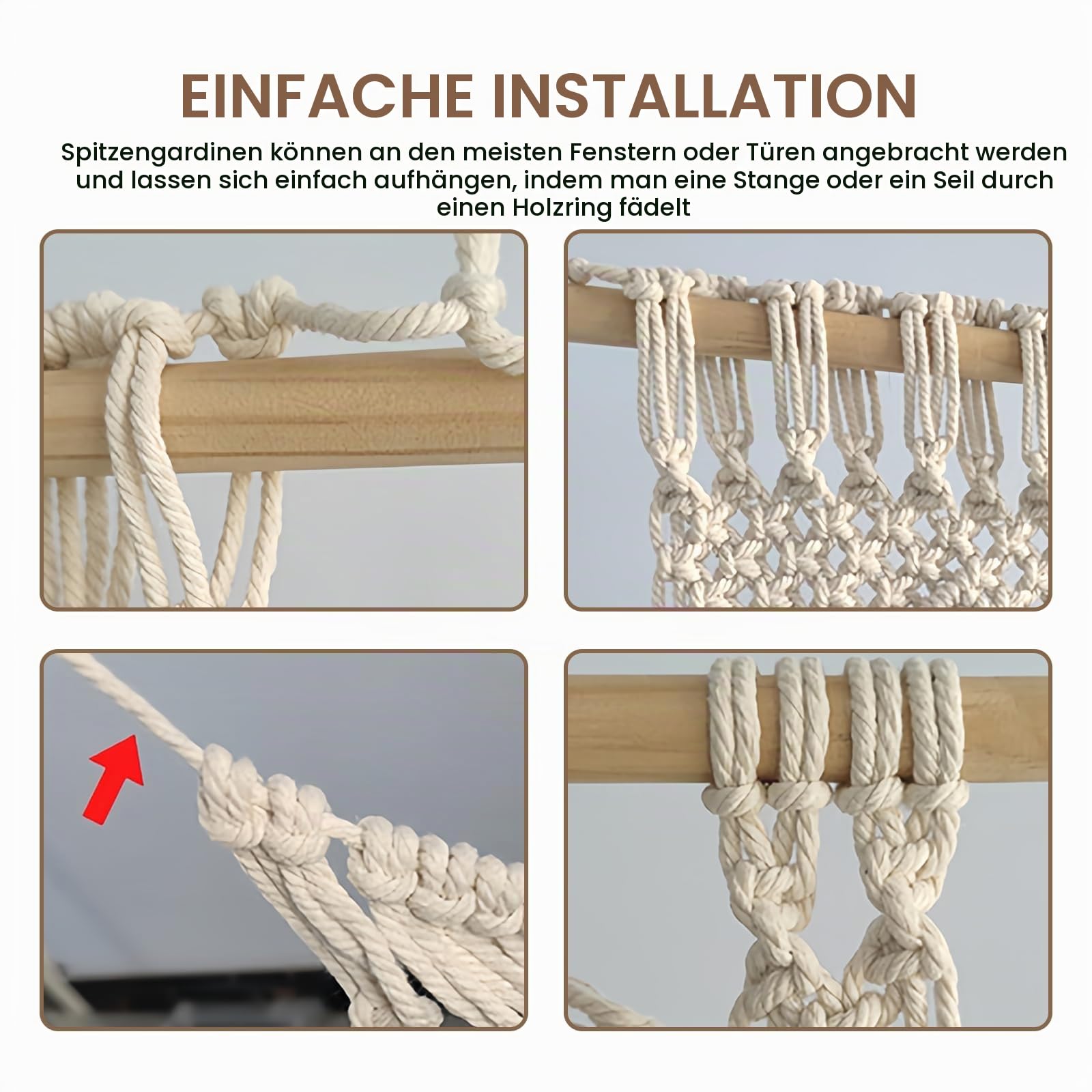 PORFOYO Makramee Vorhang 180x100cm, Boho Türvorhang und Fenstervorhang, Handgewebter Makramee Raumteiler im Bohème-Stil, Vorhang für Türen, Fenster, Wohnzimmer, Schlafzimmer oder Hochzeitsdekoration