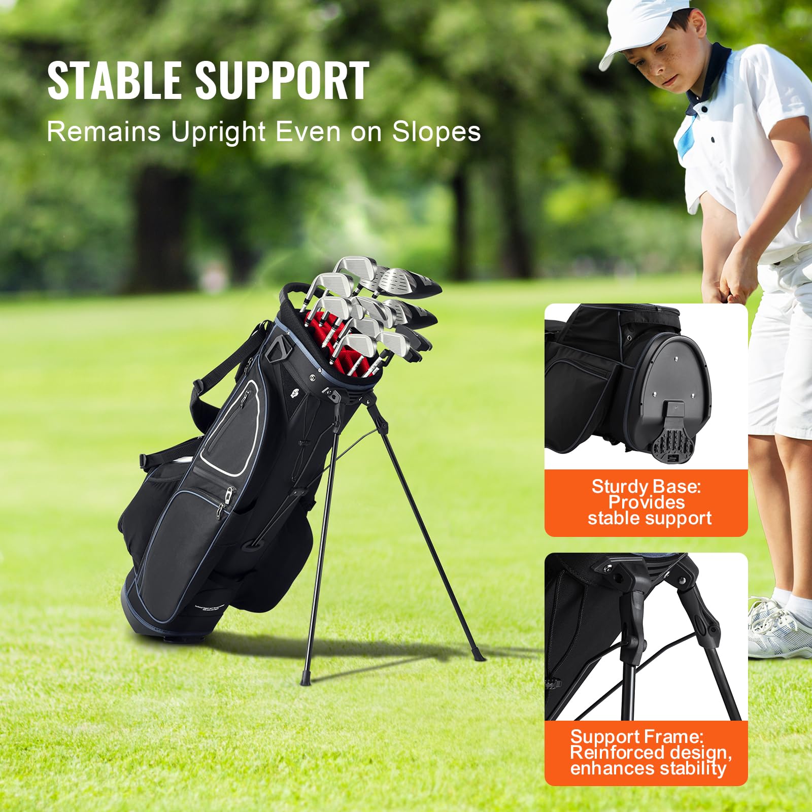 VEVOR Torba na wózek golfowy z 14-kierunkowym organizerem, torba na wózek premium ze stojakiem, trwałe torby golfowe z uchwytami i osłoną przeciwpyłową oraz odpinanym podwójnym paskiem dla mężczyzn i