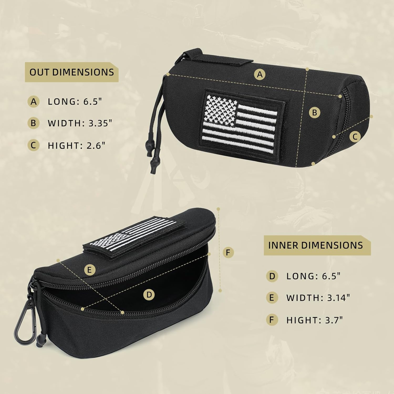 Tactical Molle Glasses Case, Shockproof Eyeglasses Case Hard Shell 1000D Nylon with Zipper and Clip - Image 6