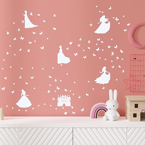Miniatura 5 de Calcomanía de pared que brilla en la oscuridad del castillo de princesa, calcomanía autoadhesiva de pared de estrella y mariposa para habitación de