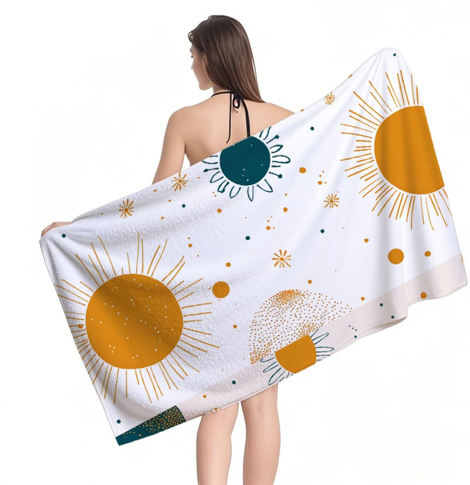 Ręcznik z mikrofibry, pomarańczowe słońce ręcznik plażowy XXL, 220 x 100 cm, chłonny i szybkoschnący ręcznik do sauny z gumką, antypoślizgowy, do łazienki, na podróż, do pływania, Y1-892