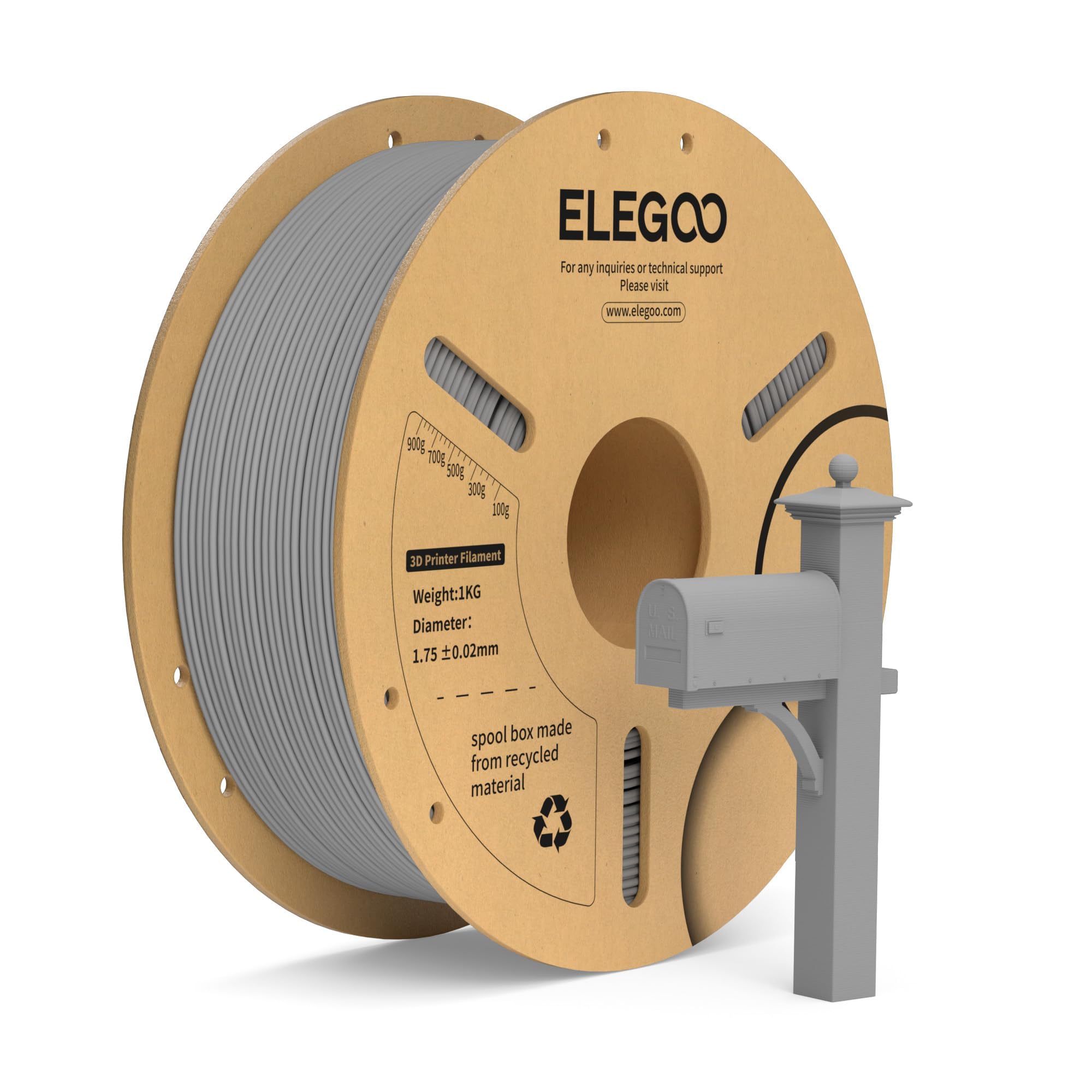 PLA Plus Filament 1.75mm, 3D Printer Pla+ Filament, Dimensional Accuracy +/- 0.02 mm, Tough & High Strength, Compatible with Most FDM Printers Grey(1KG/Spool, 2.2 lbs)