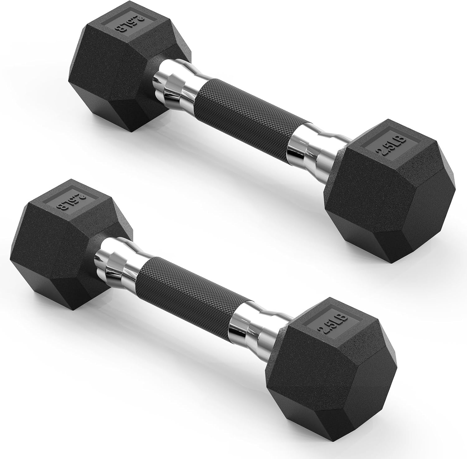 PAPABABE Hex Dumbbell Set with Rubber Grip, Odorless Rubber Coated Weight Fixed Dumbbells Set of 2, Weights for Women at Home, Hand Weights for Home Gym & Strength Training,Pesas Para Ejercicios