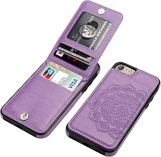 Vaburs iPhone SE(2022)/SE(2020)/8/7 with Wallet Card Holder, Embossed Mandala Pattern Flower PU Leather 4 Card Slots Kickstand Shockproof Protective Flip Cover for iPhone SE3/SE2/8/7 4.7 Inch(Purple)