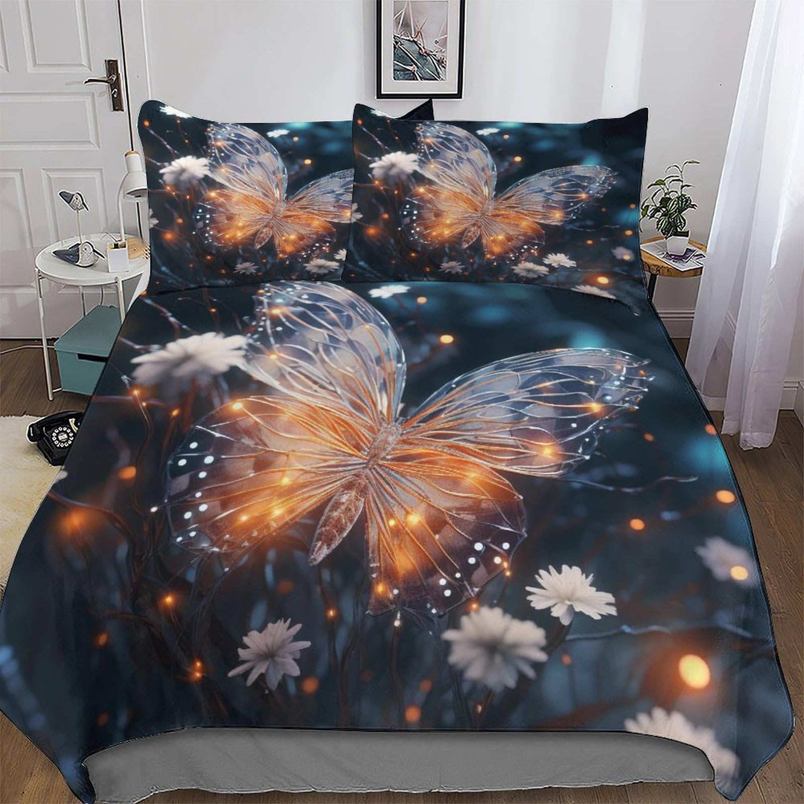Housse de couette papillon hypoallergénique en microfibre douce avec fermeture éclair