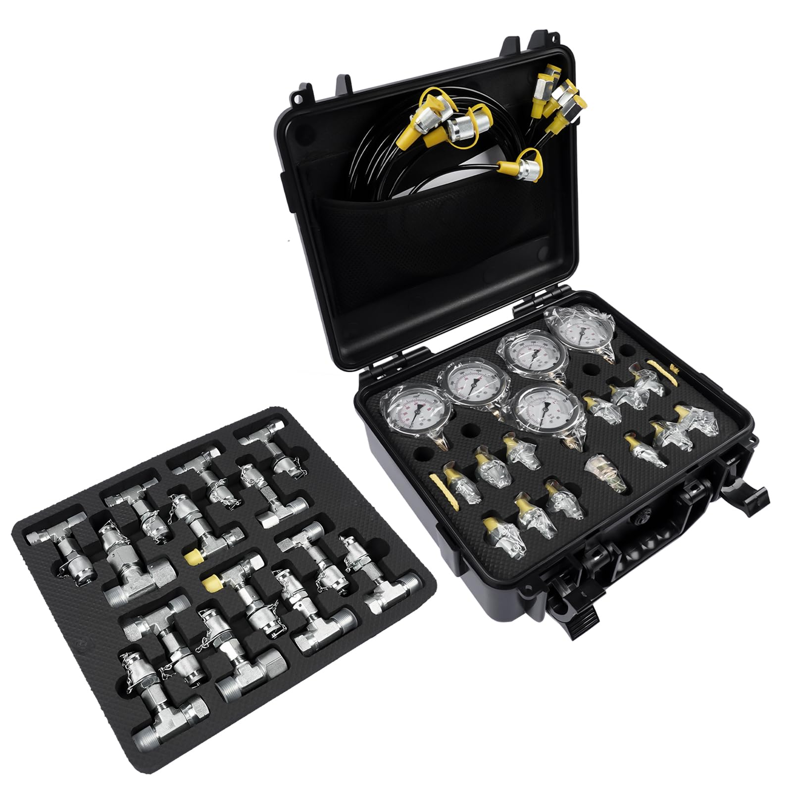 Kit di prova pressione idraulica 10/100/250/400/600 bar, 5 misuratori, 13 frizioni, 14 connettori T, 5 tubi di prova per trattori escavatori Hopzty