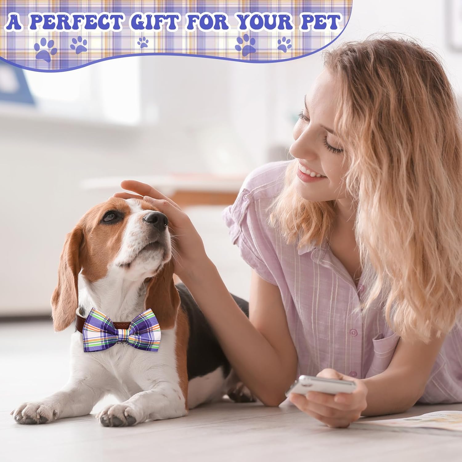 Reginary 50 Pcs Plaid Dog Bow Ties, Bulk Pet Grooming Supplies with Rubber Bands, Colorful Bowtie Collar Attachments for Small Medium Dogs & Cats, Groomer Supplies, Wedding Birthday Occasion