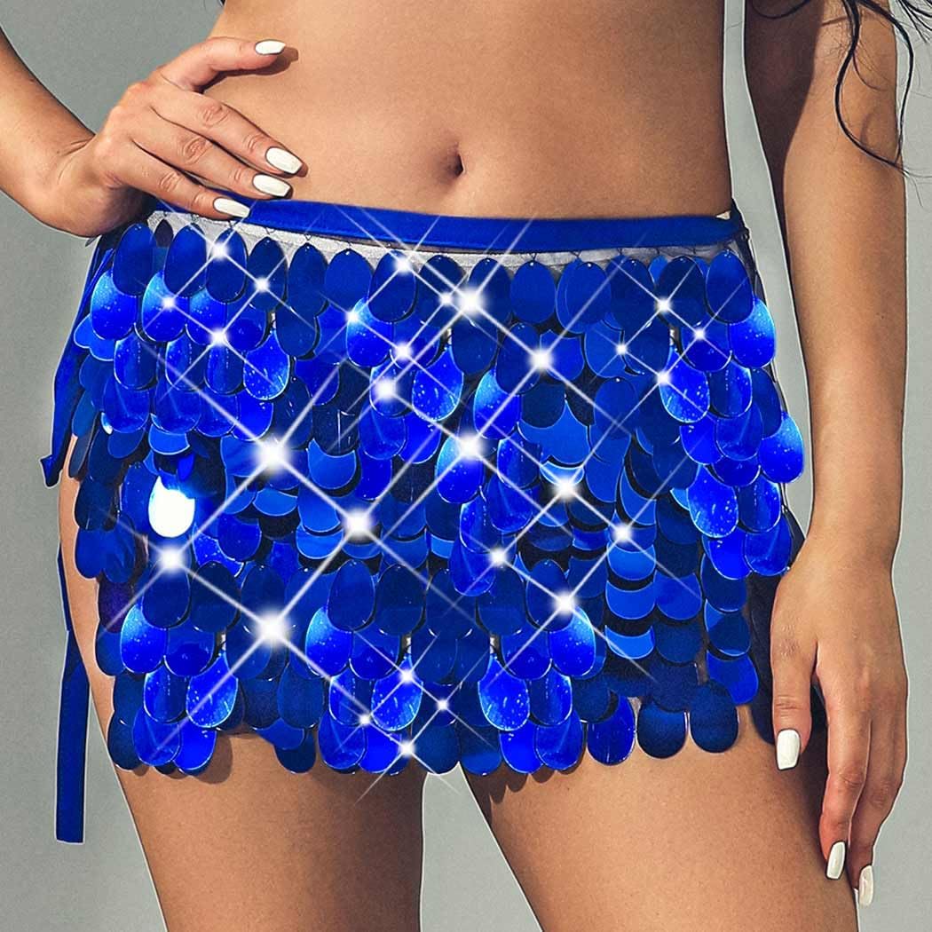 Nicute Big Sequin Skirt Sparkly Mermaid Sequin Skirt Belly Dance Skirt Rave Costume for Women - Image 2